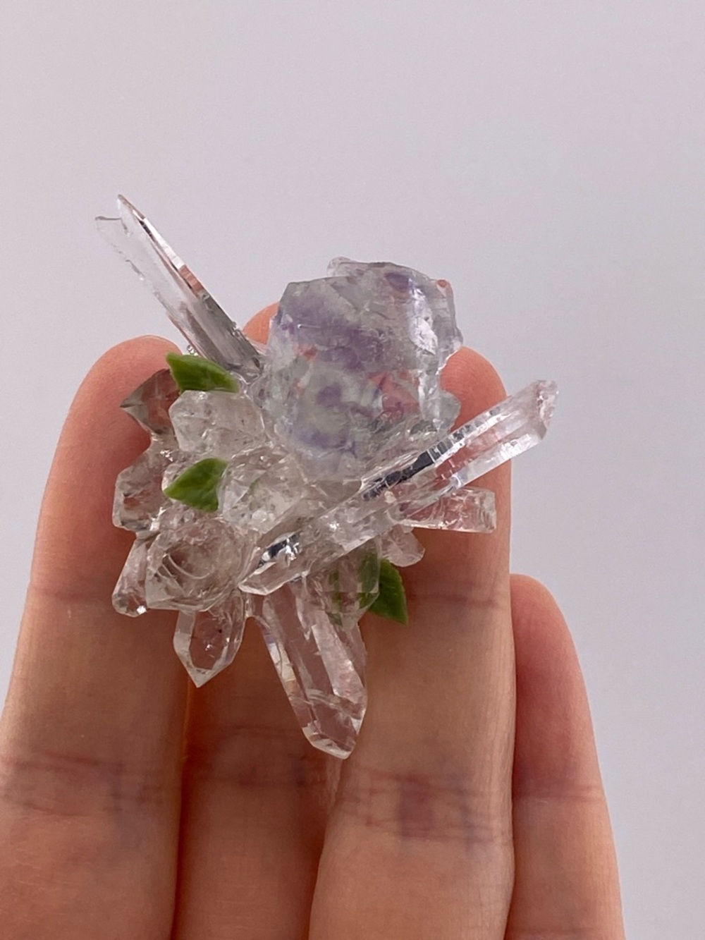 Fluorite & Herkimer Diamond Crystal Cluster Ring | Raw Quartz Statement Ring - Picture 4 of 8